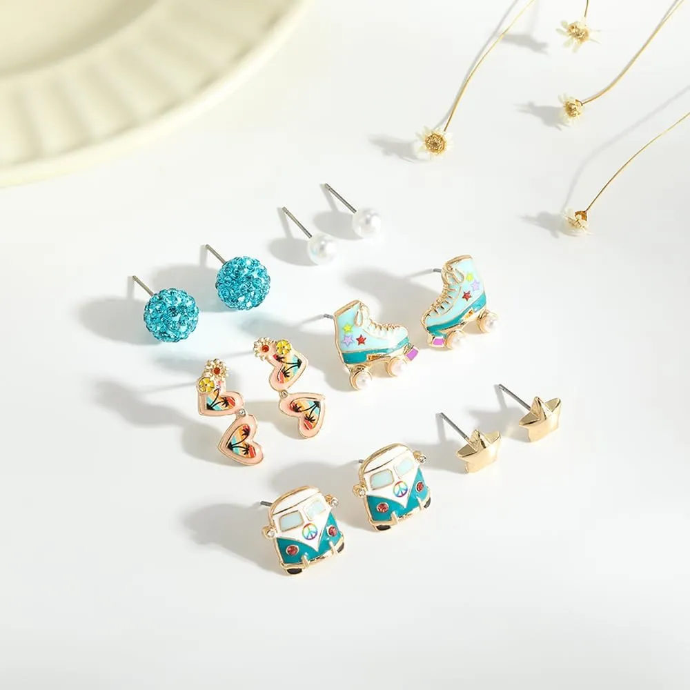 Madison Tyler 6 Pairs Cute Studs Earrings Set for Women | New Summer Studs Earrings Set for Women | Summer Earrings Collection