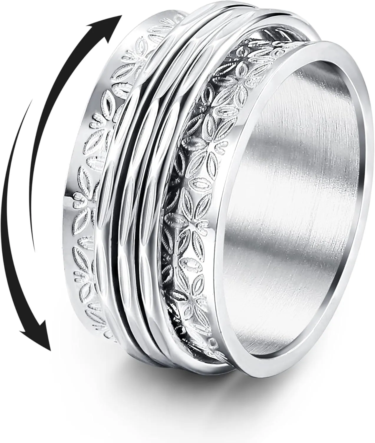 Magitaco Stainless Steel Spinner Rings Fidget Band Rings Moon Star Flower Butterfly Anxiety Rings for Women Men