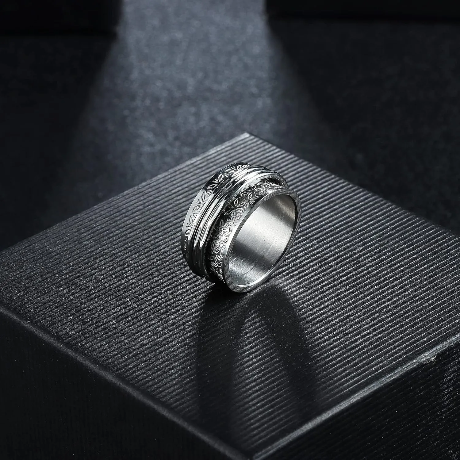 Magitaco Stainless Steel Spinner Rings Fidget Band Rings Moon Star Flower Butterfly Anxiety Rings for Women Men