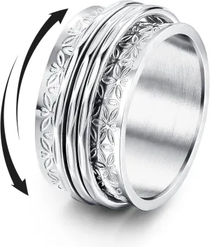 Magitaco Stainless Steel Spinner Rings Fidget Band Rings Moon Star Flower Butterfly Anxiety Rings for Women Men