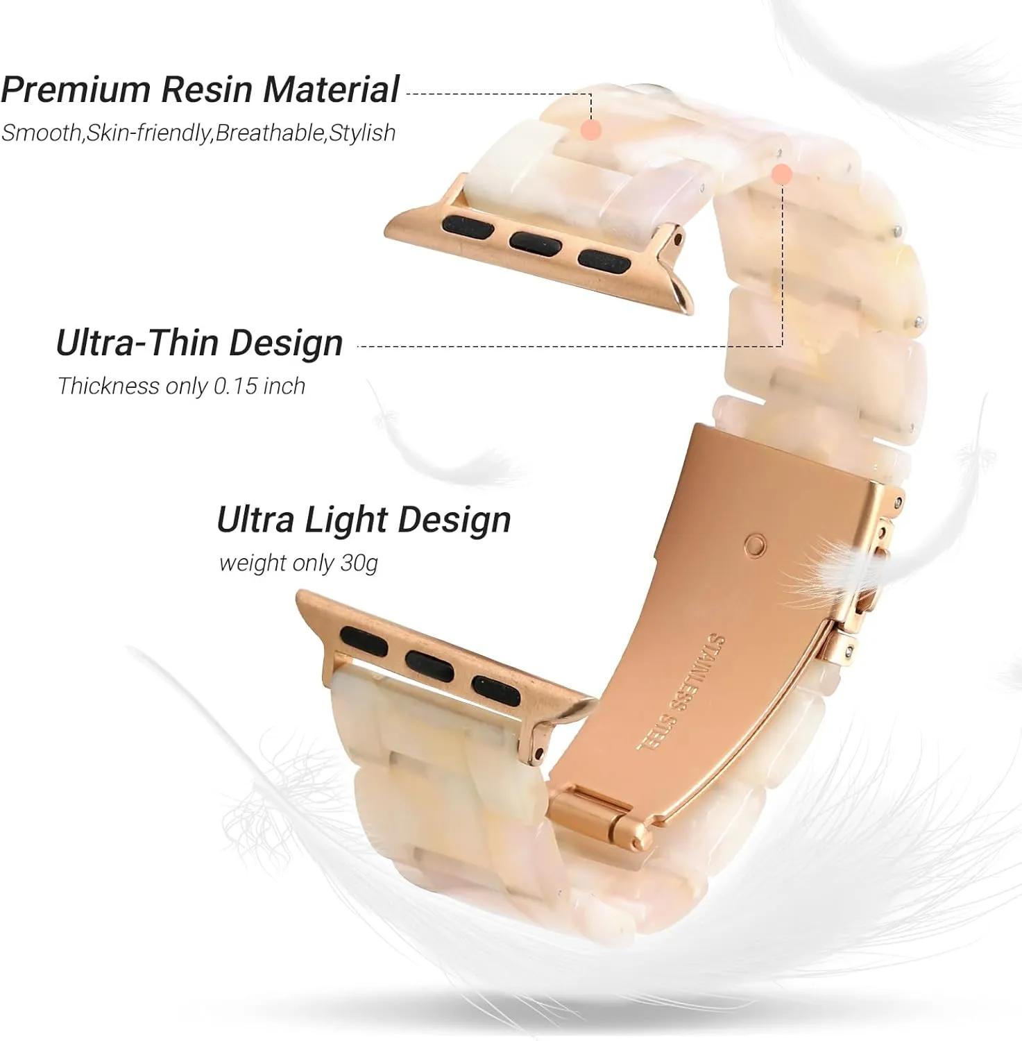 MAIRUI Resin Watch Band Compatible with Apple Watch for Women Men 41mm/40mm/38mm Series 9/8/7/6 SE Slim Bands Strap Bracelet Wristband for iWatch 5/4/3/2/1/Ultra/Ultra 2(Pink Tan)