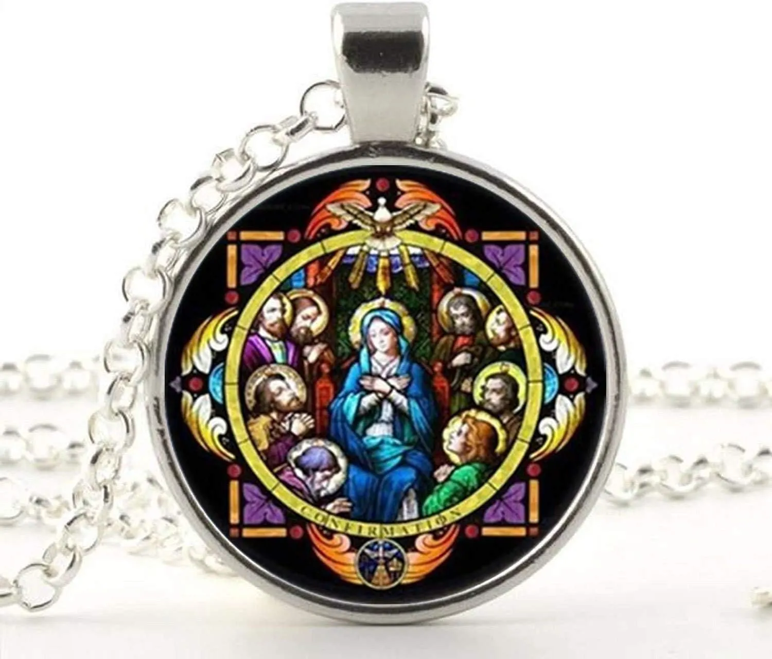 Mary and Child Christian Mary Christian Necklace Pendant Baby Jesus Jewelry Glass Photo Jewelry