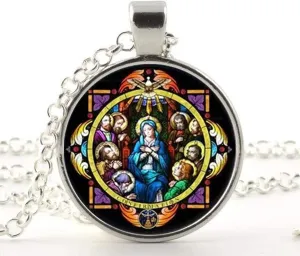Mary and Child Christian Mary Christian Necklace Pendant Baby Jesus Jewelry Glass Photo Jewelry