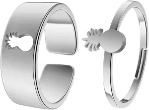 Matching Pineapple Couple Rings Tropical Stainless Steel Jewelry Set for Couples Symbol of Everlasting Love Friendship Hypoallergenic Unisex Gift for Wedding Valentine's Anniversary