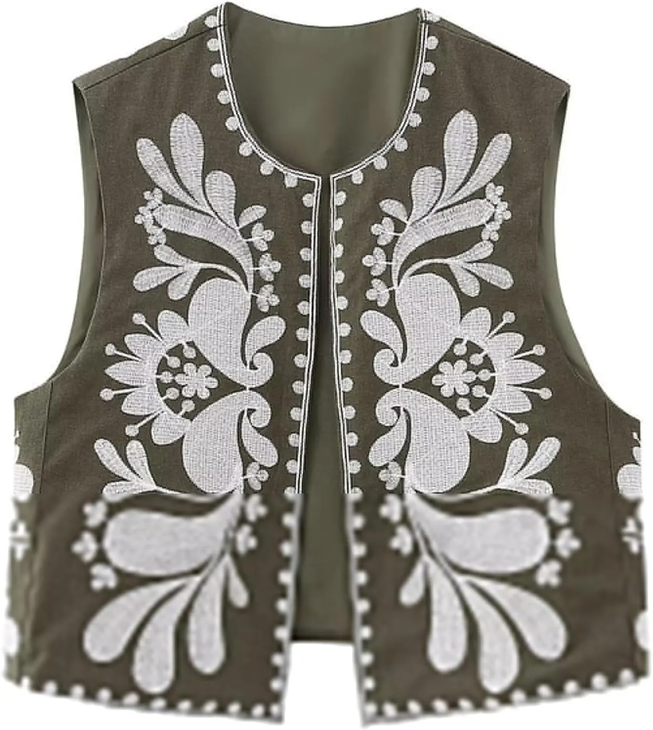 Meihuida Women Embroidered Vest Top Y2k Vintage Open Front Floral Boho Cropped Waistcoat