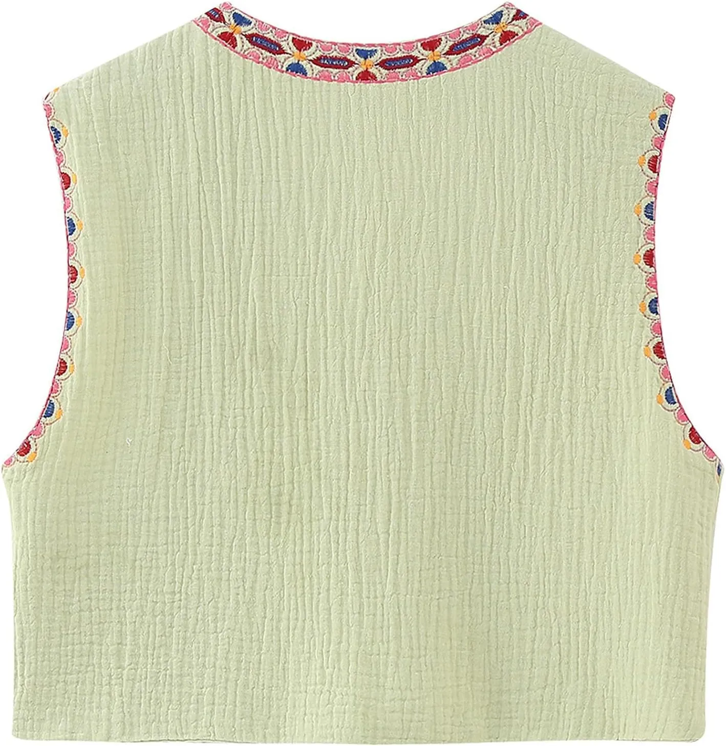 Meihuida Women Embroidered Vest Top Y2k Vintage Open Front Floral Boho Cropped Waistcoat