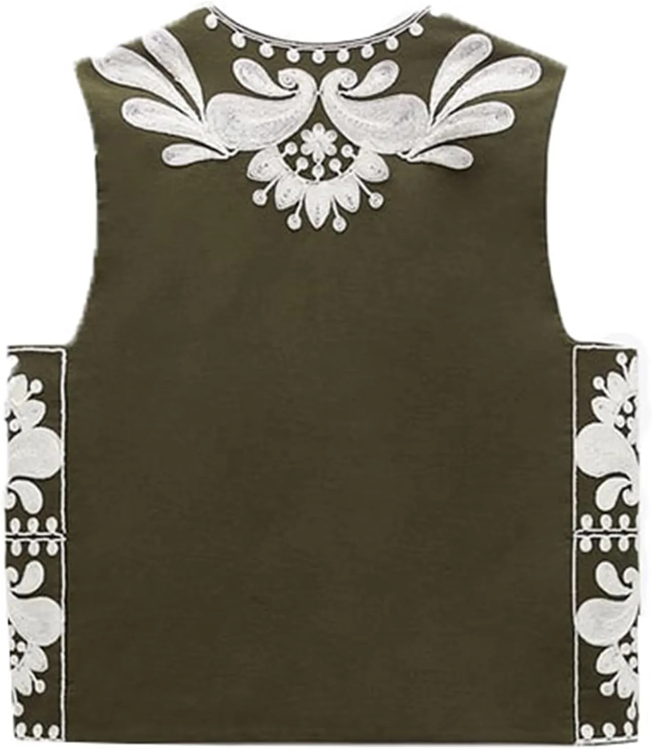 Meihuida Women Embroidered Vest Top Y2k Vintage Open Front Floral Boho Cropped Waistcoat