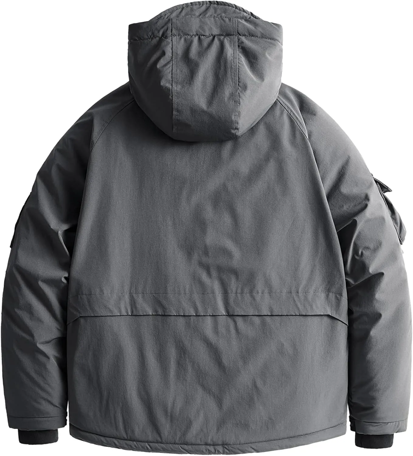 Men Hooded Solid Loose Cotton-Padded Vintage Outdoor Multi-Pocket Tooling Parka Coat