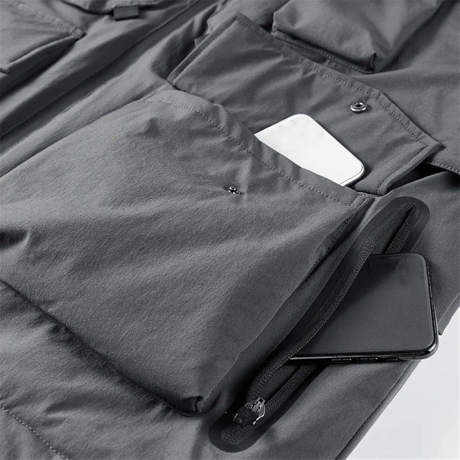 Men Hooded Solid Loose Cotton-Padded Vintage Outdoor Multi-Pocket Tooling Parka Coat