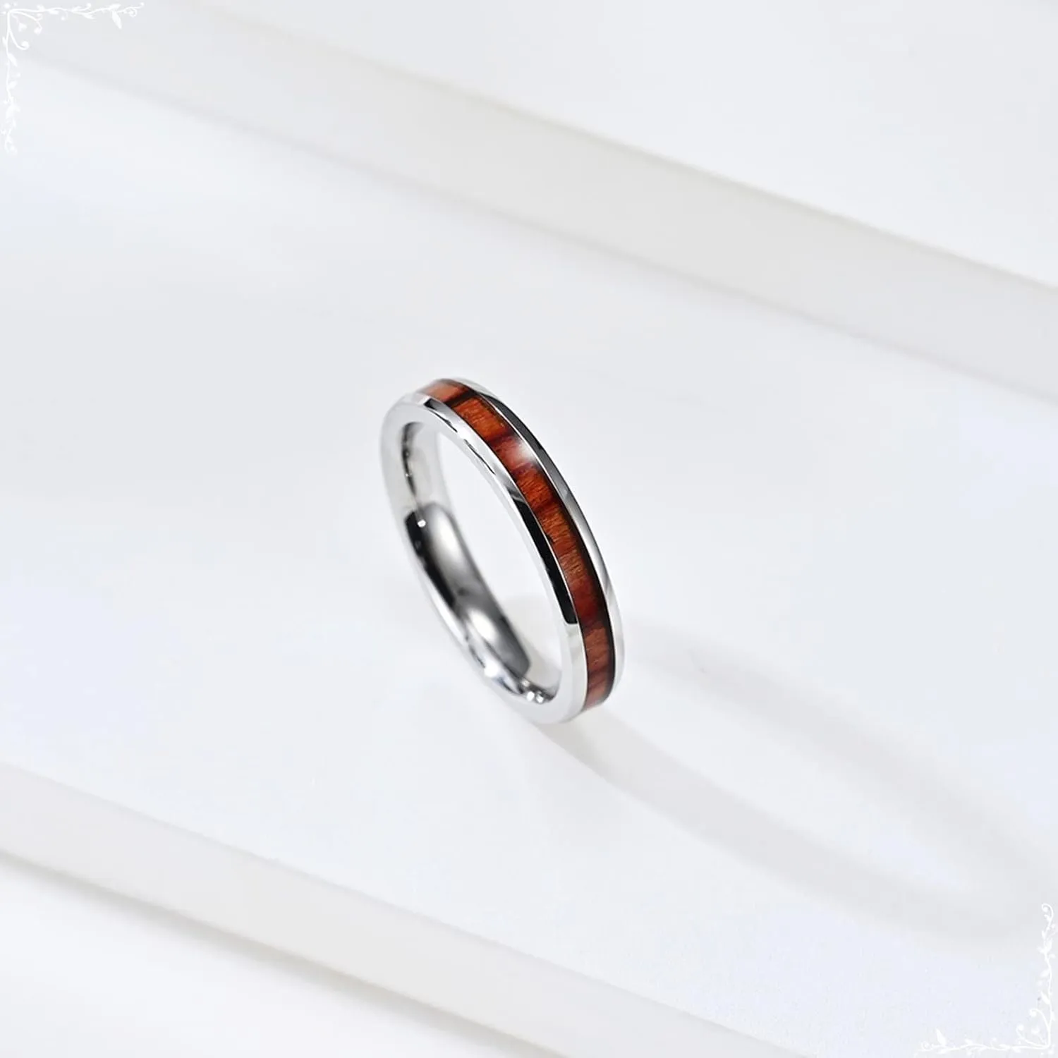 Men Ring, Inlay Wood Unique Rings for Women, Stainless Steel Ring Jewelry Party Jewelry