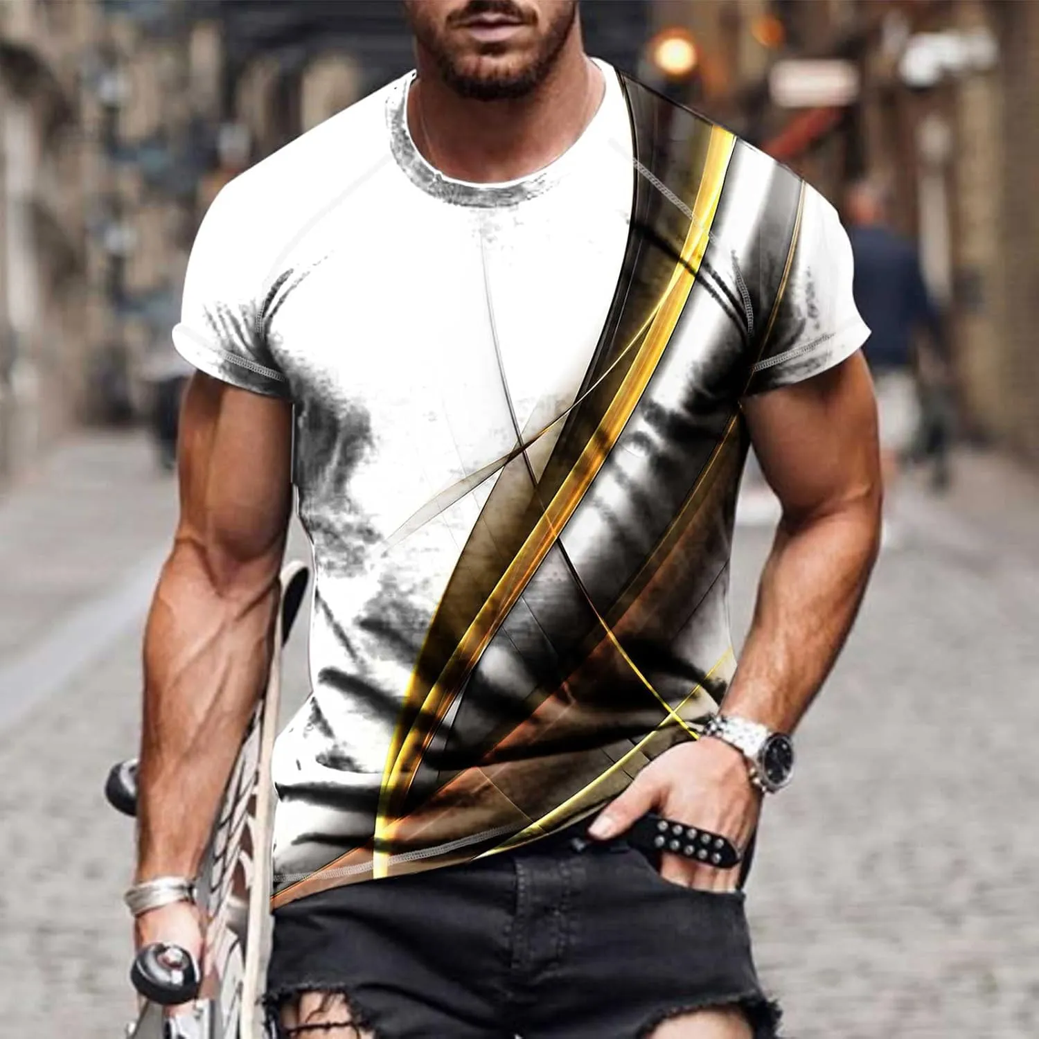 Men T Shirts Big and Tall Short Sleeve 3D Digital Print Pullover Shirt Summer Casual Crew Neck Basic Work Top