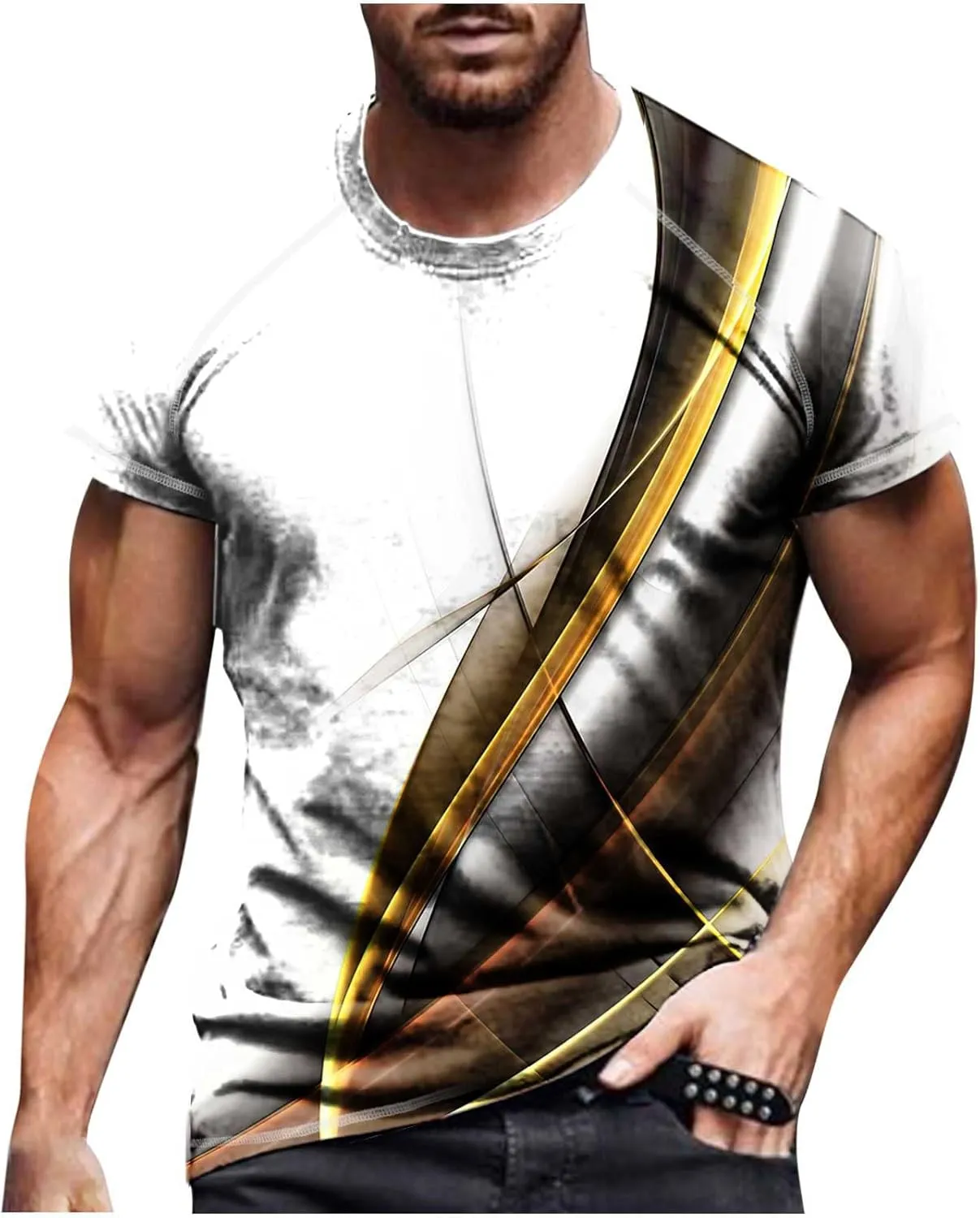 Men T Shirts Big and Tall Short Sleeve 3D Digital Print Pullover Shirt Summer Casual Crew Neck Basic Work Top