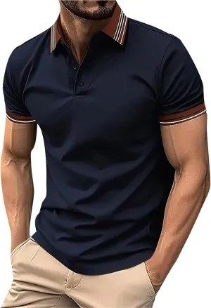 Mens Athletic Short Sleeve Polo Shirts 2025 Casual Golf Shirts Buttons Collared Solid T Shirts with Pocket