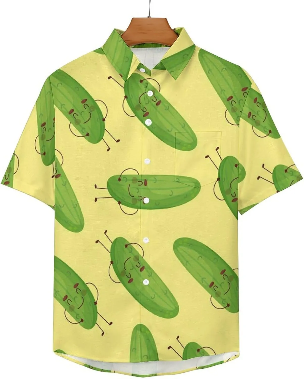 Men's Button Down Shirts Cute and Funny Cucumber Short Sleeve Casual Shirts Summer Beach Shirts with Pocket