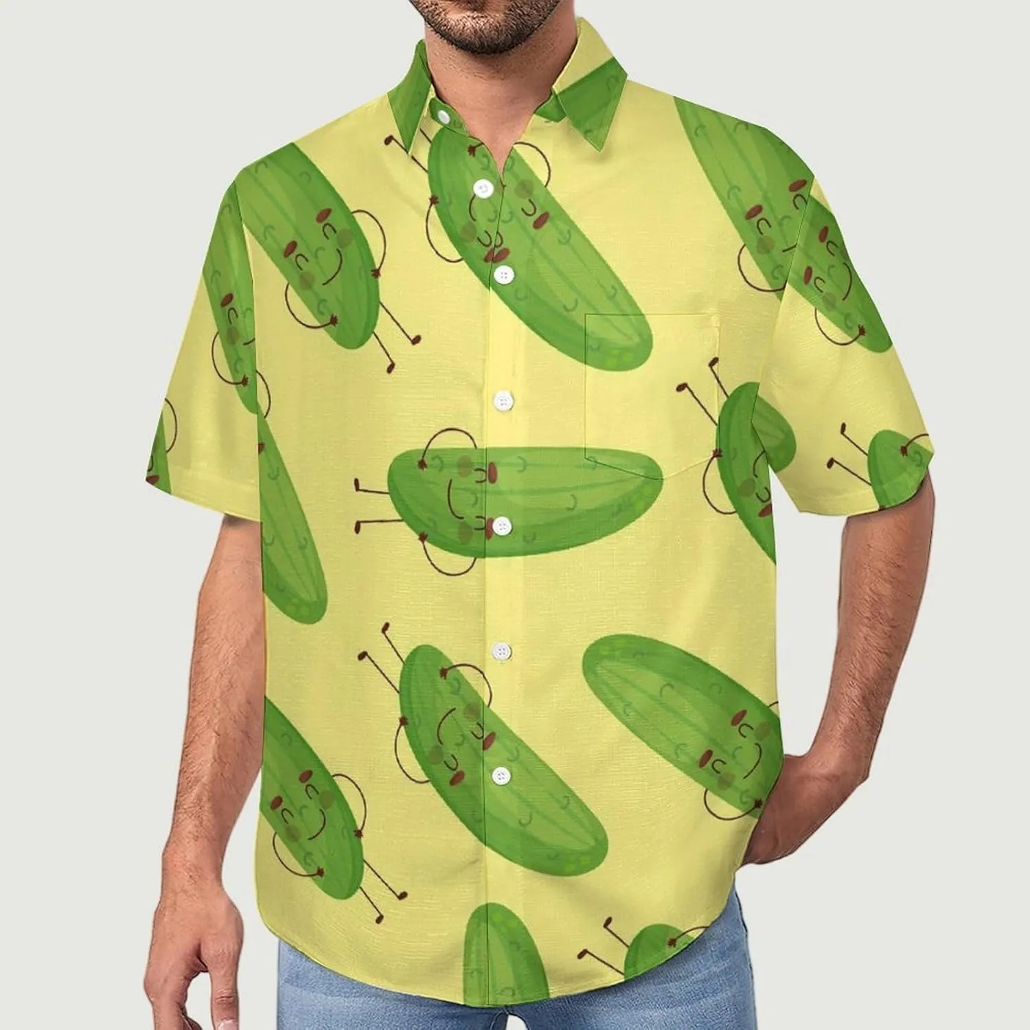 Men's Button Down Shirts Cute and Funny Cucumber Short Sleeve Casual Shirts Summer Beach Shirts with Pocket
