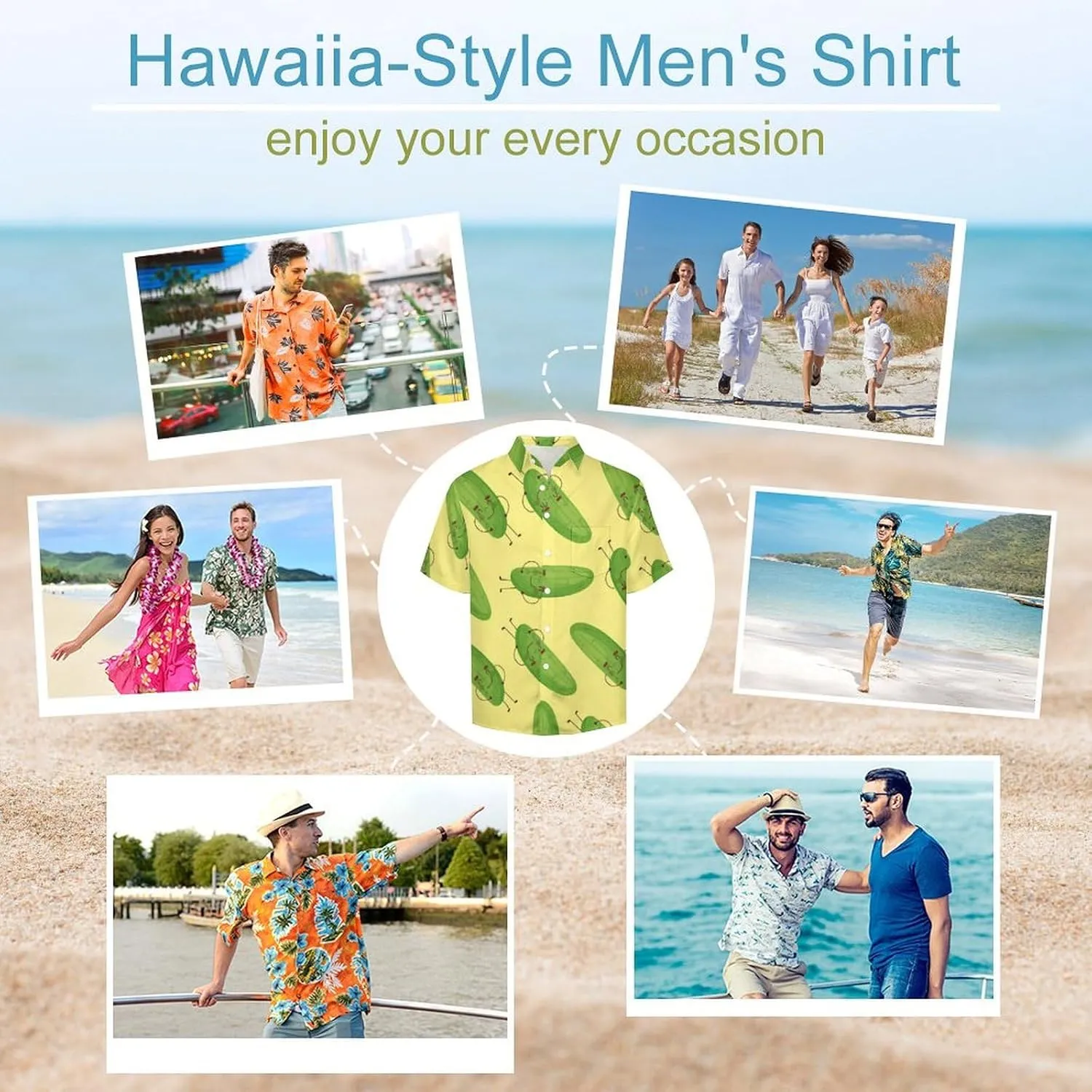 Men's Button Down Shirts Cute and Funny Cucumber Short Sleeve Casual Shirts Summer Beach Shirts with Pocket