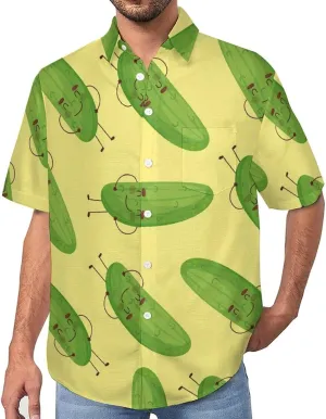 Men's Button Down Shirts Cute and Funny Cucumber Short Sleeve Casual Shirts Summer Beach Shirts with Pocket