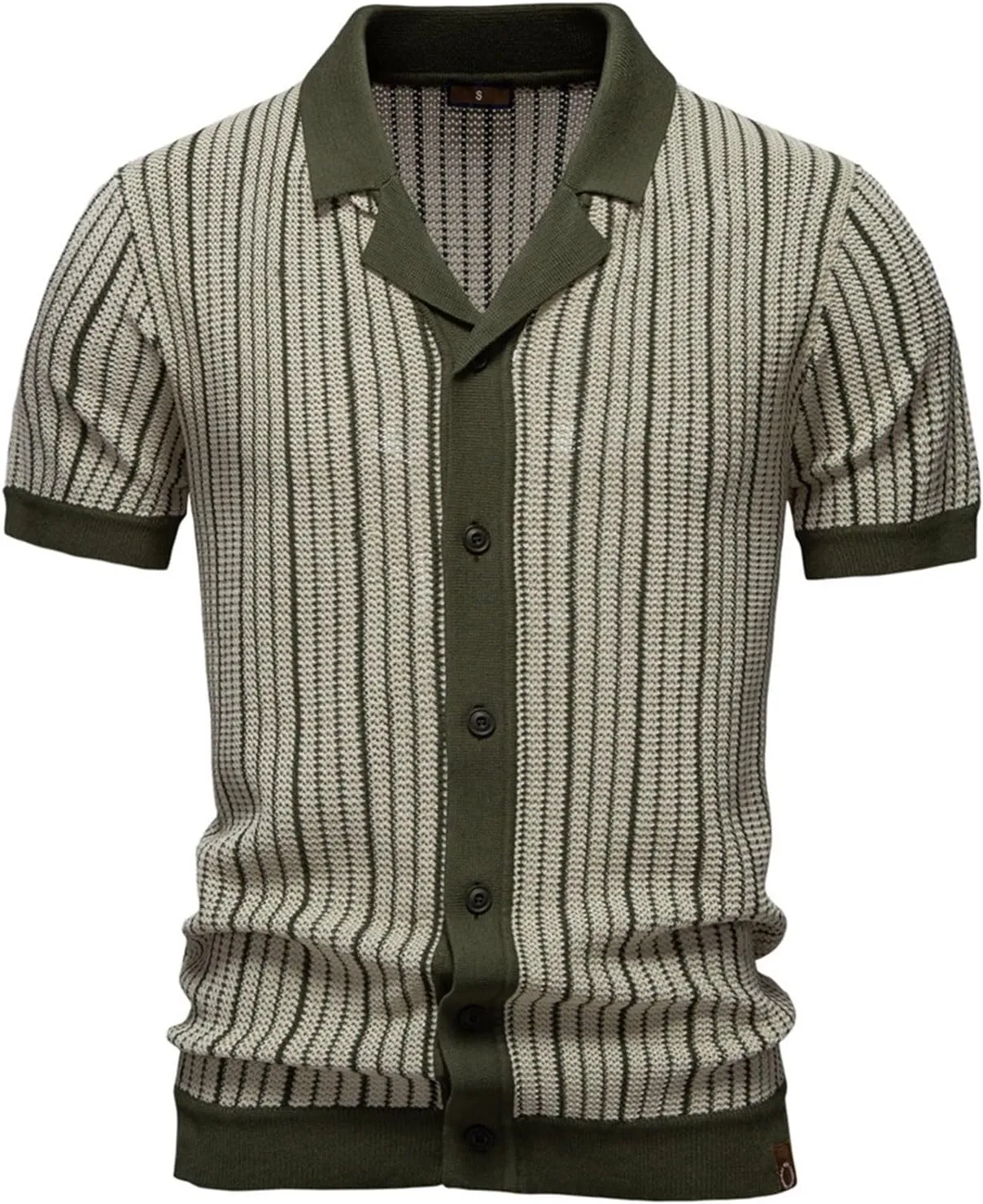 Mens Button Down Short Sleeve Shirt Summer Knit Striped Casual Vintage Beach Tops Retro Vacation Fashion Big and Tall Shirts
