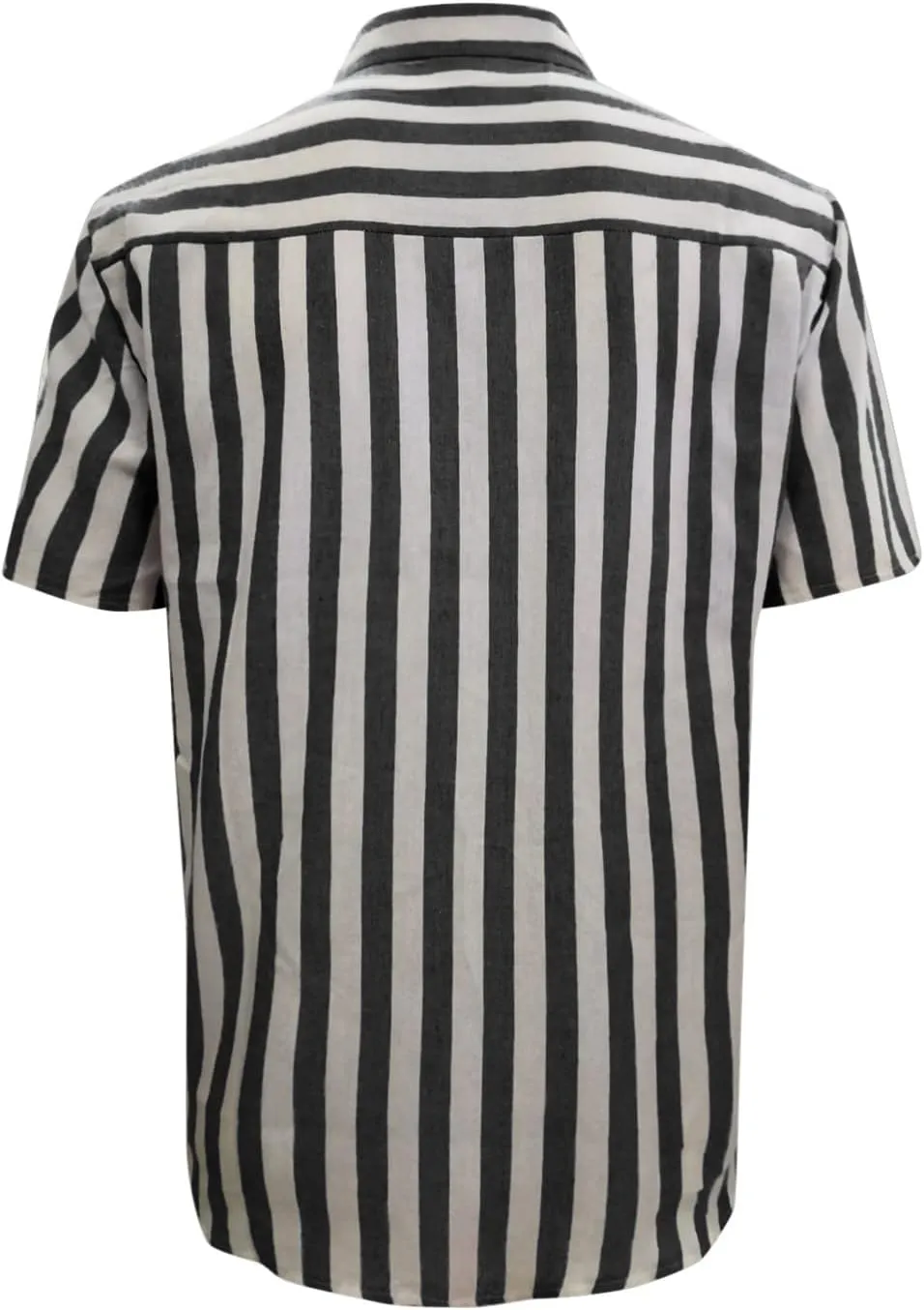 Mens Casual Button Down Striped Shirts Regular Fit Short Sleeve Chambray Dress Shirt Summer V Neck Linen Work Blouse Top