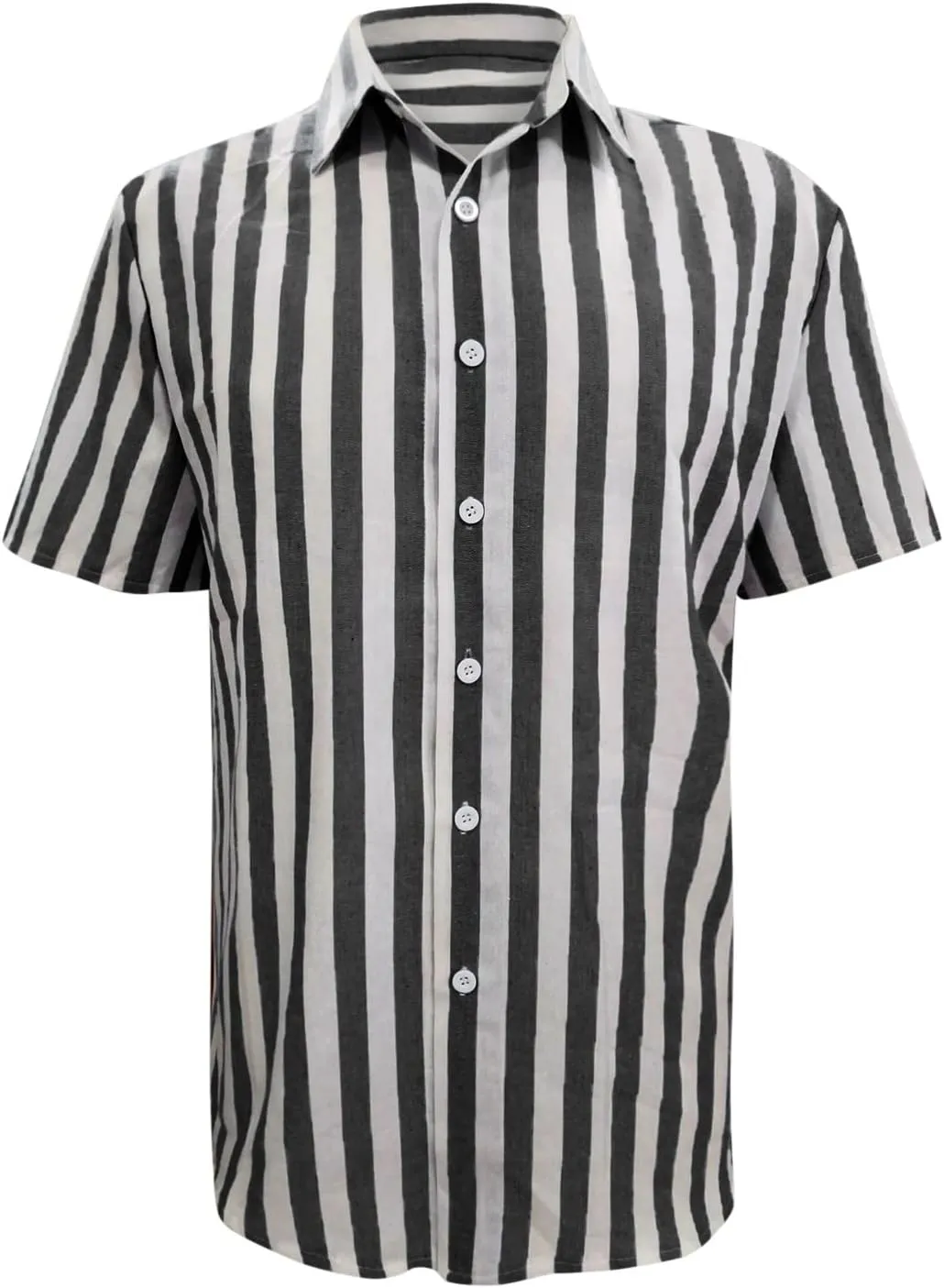 Mens Casual Button Down Striped Shirts Regular Fit Short Sleeve Chambray Dress Shirt Summer V Neck Linen Work Blouse Top