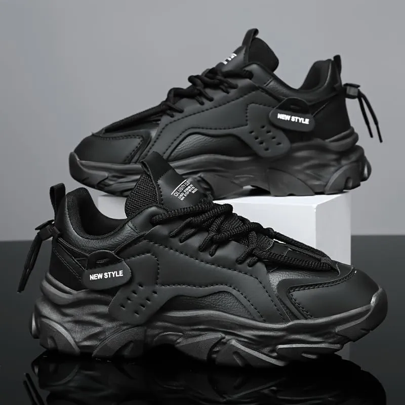 Men's Casual Cool Solid Color Thick Bottom Sneakers, Wear-Resistant Non-Slip Running Shoes for All Seasons