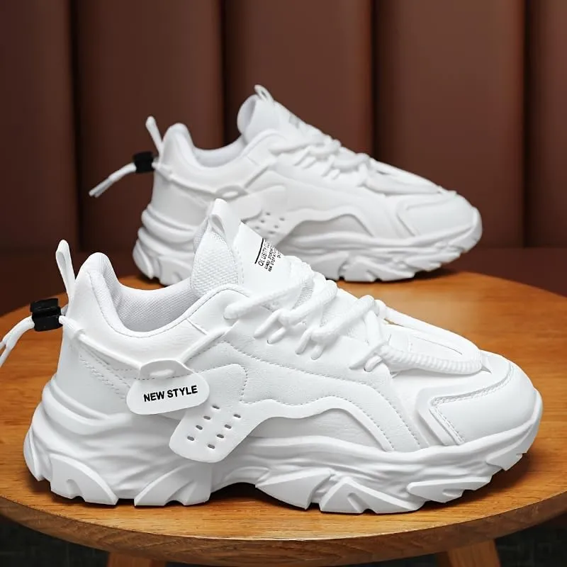 Men's Casual Cool Solid Color Thick Bottom Sneakers, Wear-Resistant Non-Slip Running Shoes for All Seasons