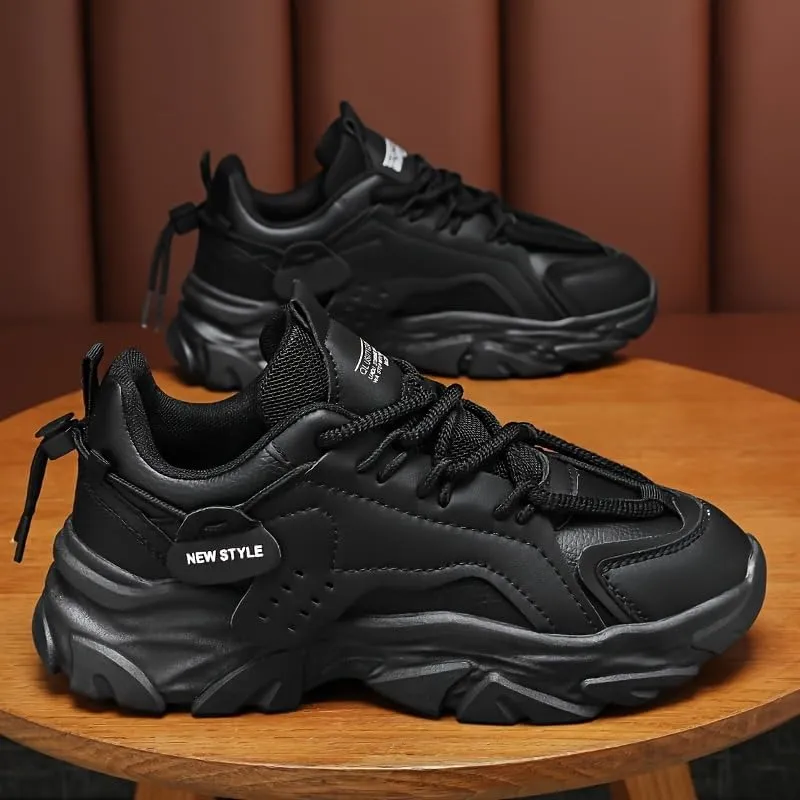 Men's Casual Cool Solid Color Thick Bottom Sneakers, Wear-Resistant Non-Slip Running Shoes for All Seasons