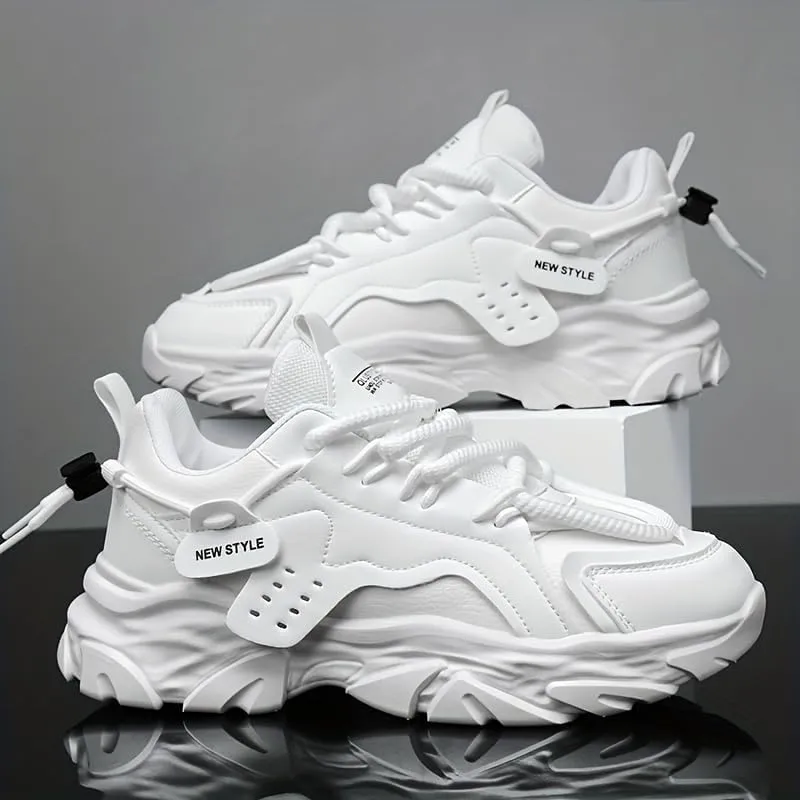Men's Casual Cool Solid Color Thick Bottom Sneakers, Wear-Resistant Non-Slip Running Shoes for All Seasons