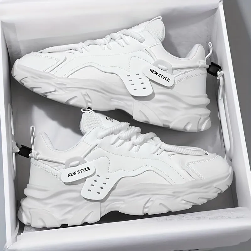 Men's Casual Cool Solid Color Thick Bottom Sneakers, Wear-Resistant Non-Slip Running Shoes for All Seasons