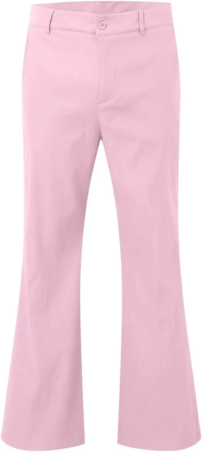 Mens Casual Pants Flare Pants Solid Color Outdoor Stretch Comfortable Hiking Comfy Wide Leg Disco Pant with Pockets