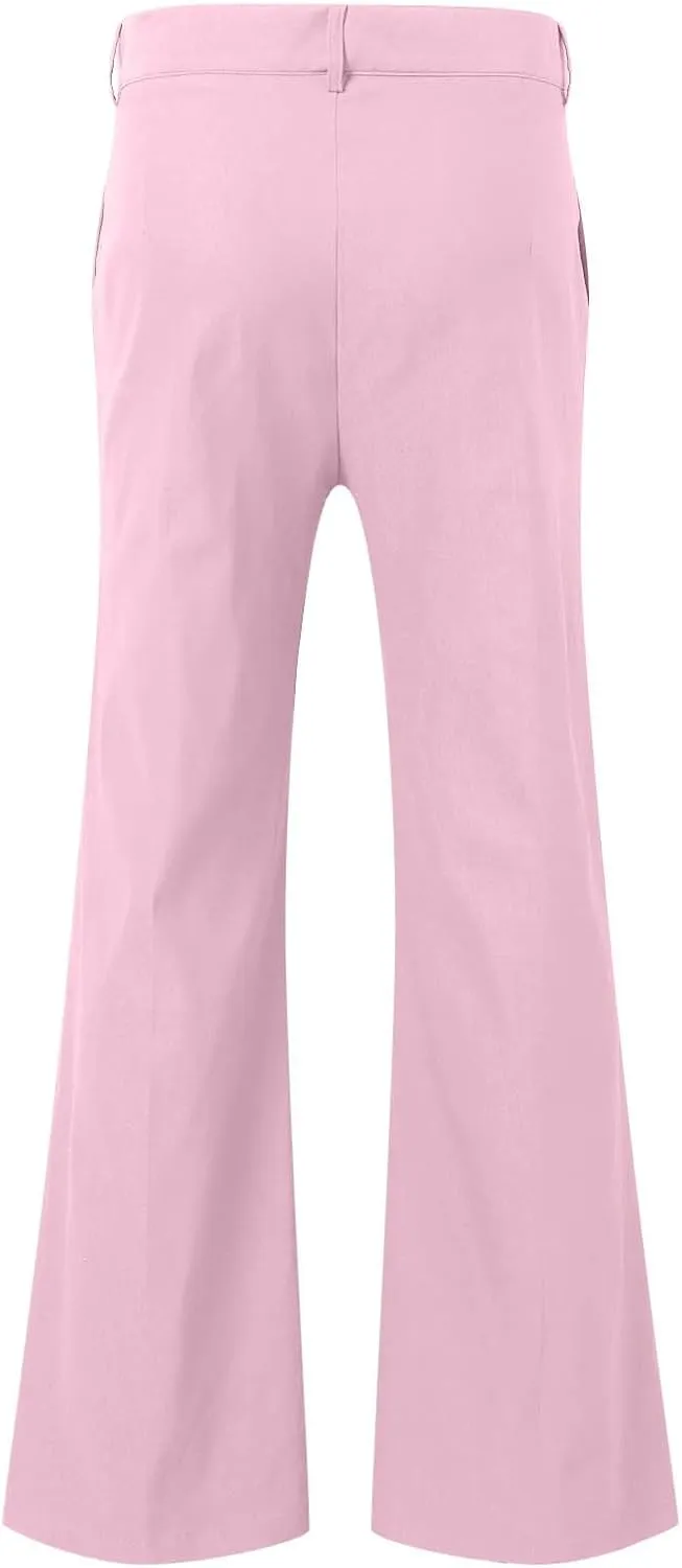 Mens Casual Pants Flare Pants Solid Color Outdoor Stretch Comfortable Hiking Comfy Wide Leg Disco Pant with Pockets