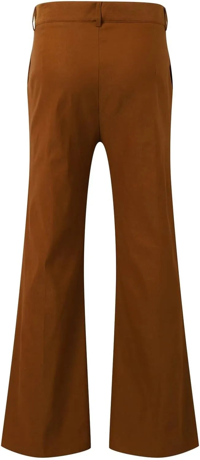 Mens Casual Pants Flare Pants Solid Color Outdoor Stretch Comfortable Hiking Comfy Wide Leg Disco Pant with Pockets