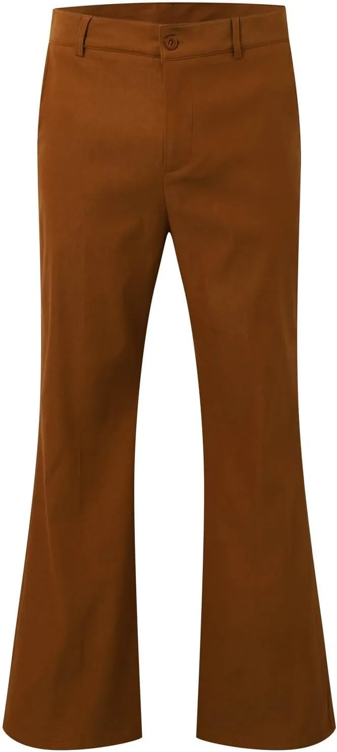 Mens Casual Pants Flare Pants Solid Color Outdoor Stretch Comfortable Hiking Comfy Wide Leg Disco Pant with Pockets