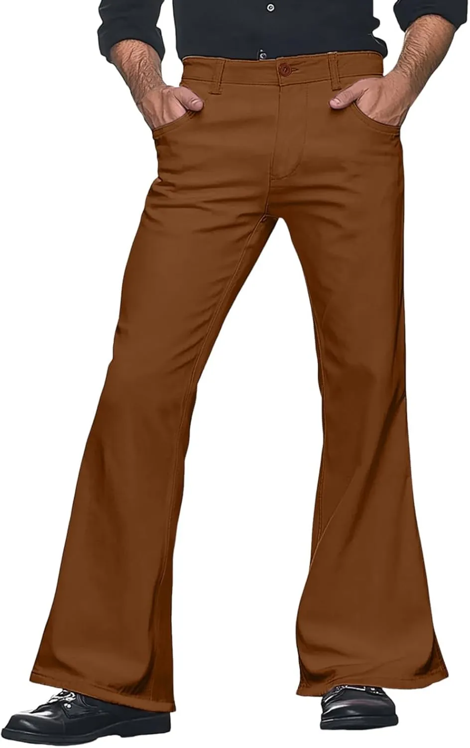 Mens Casual Pants Flare Pants Solid Color Outdoor Stretch Comfortable Hiking Comfy Wide Leg Disco Pant with Pockets
