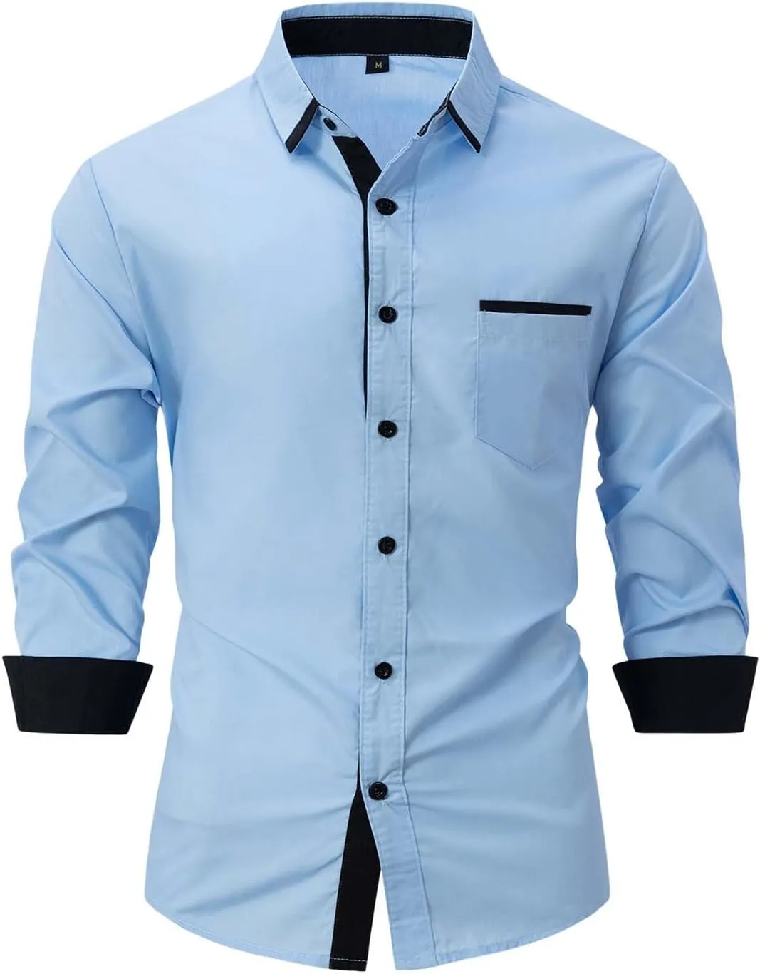 Men's Color Block Dress Shirt Long Sleeve Button Down Pocket Slim Fit Business Casual Office Attire Meeting Weeding Top