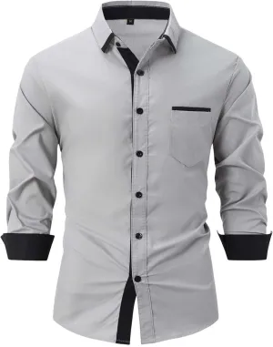 Men's Color Block Dress Shirt Long Sleeve Button Down Pocket Slim Fit Business Casual Office Attire Meeting Weeding Top