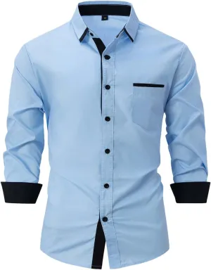 Men's Color Block Dress Shirt Long Sleeve Button Down Pocket Slim Fit Business Casual Office Attire Meeting Weeding Top