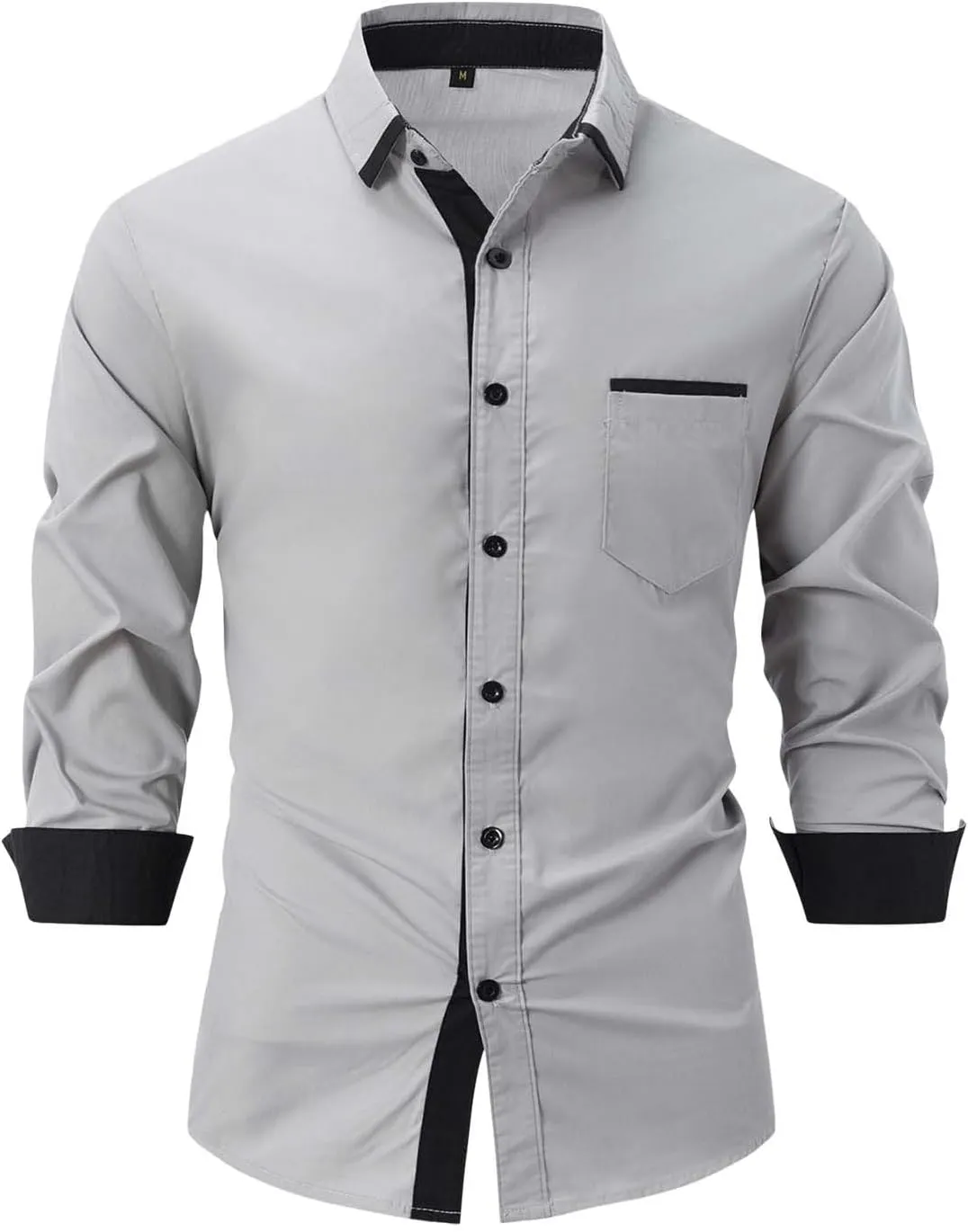 Men's Color Block Dress Shirt Long Sleeve Button Down Pocket Slim Fit Business Casual Office Attire Meeting Weeding Top