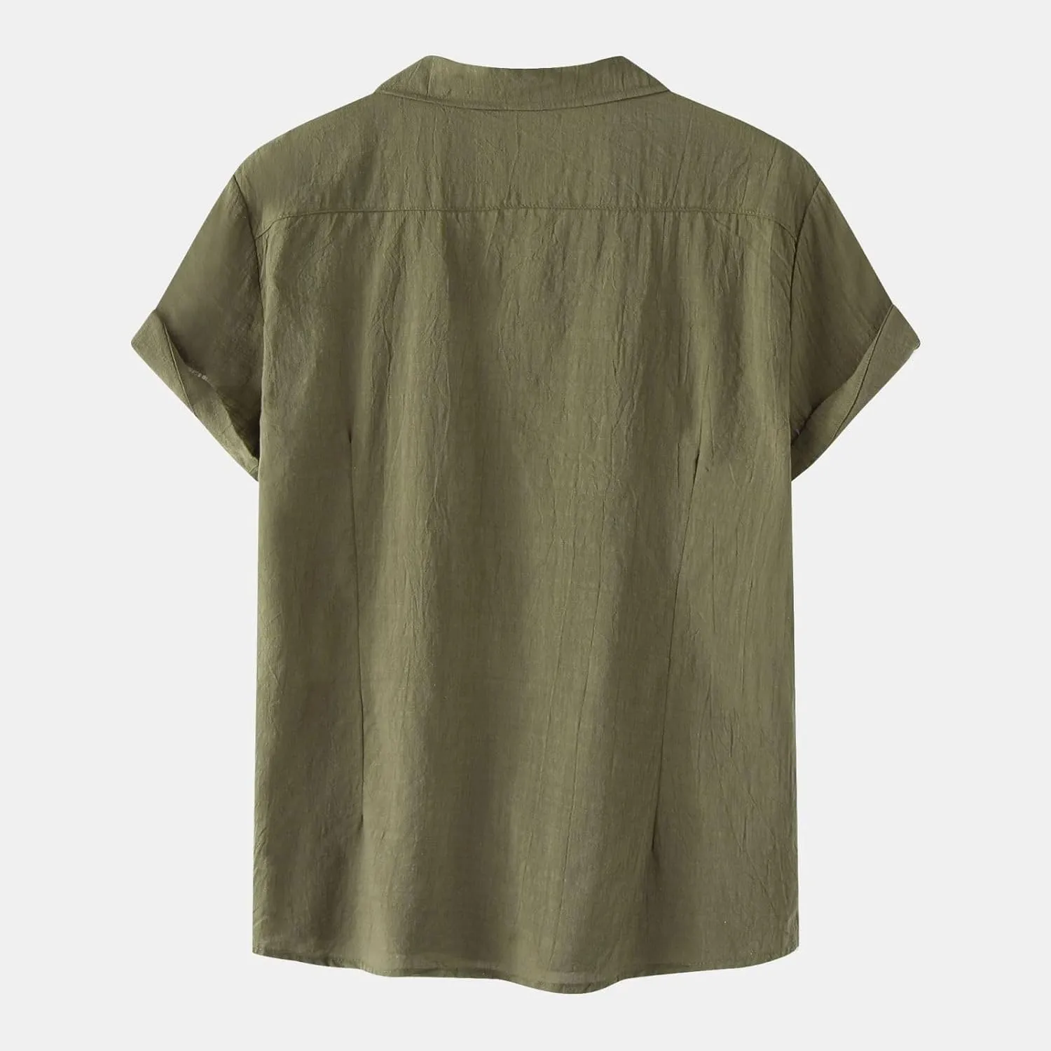 Mens Cotton Linen Summer Shirts, Striped Solid Turndown Collar, Button Down Short Sleeve Shirts, for Casual Beach