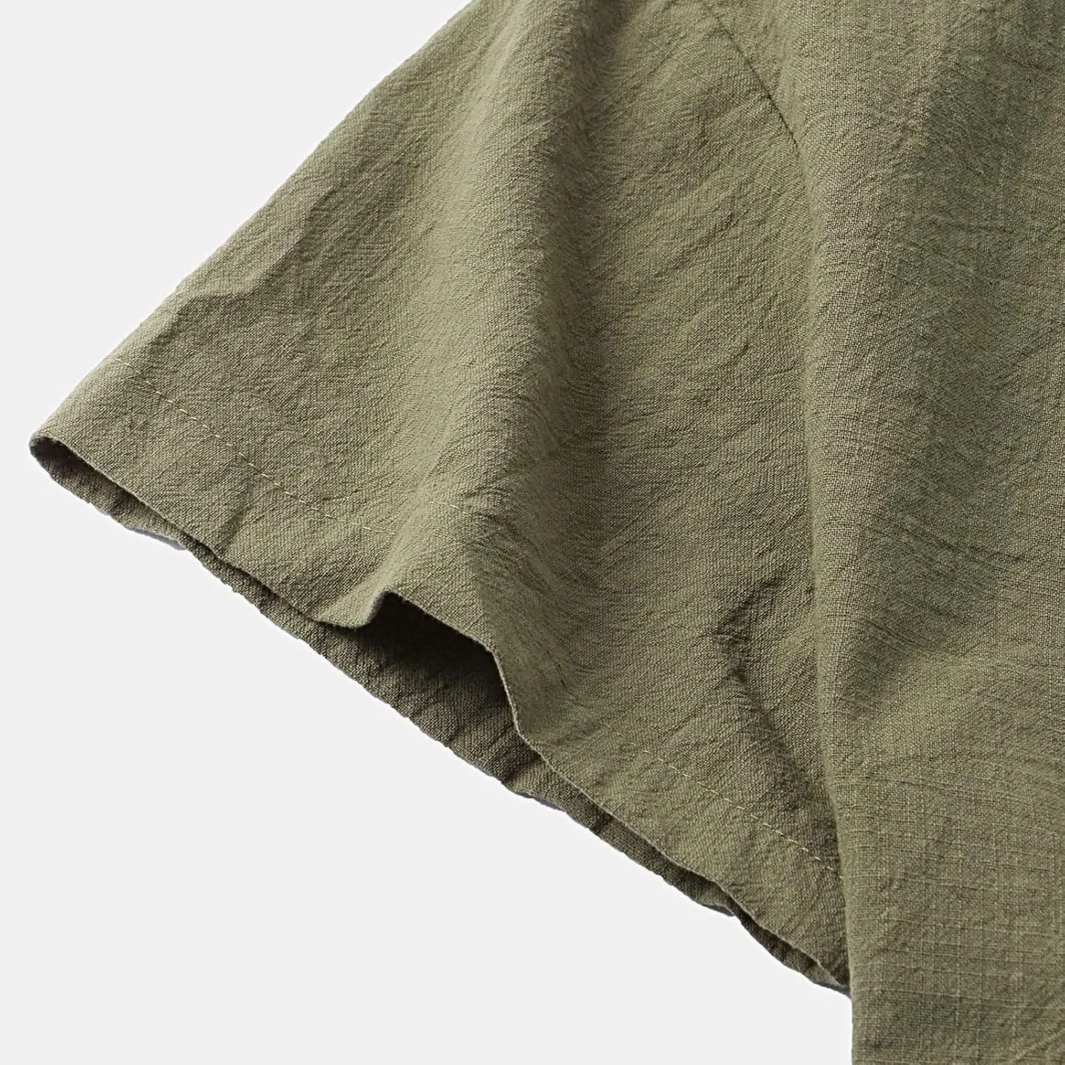 Mens Cotton Linen Summer Shirts, Striped Solid Turndown Collar, Button Down Short Sleeve Shirts, for Casual Beach