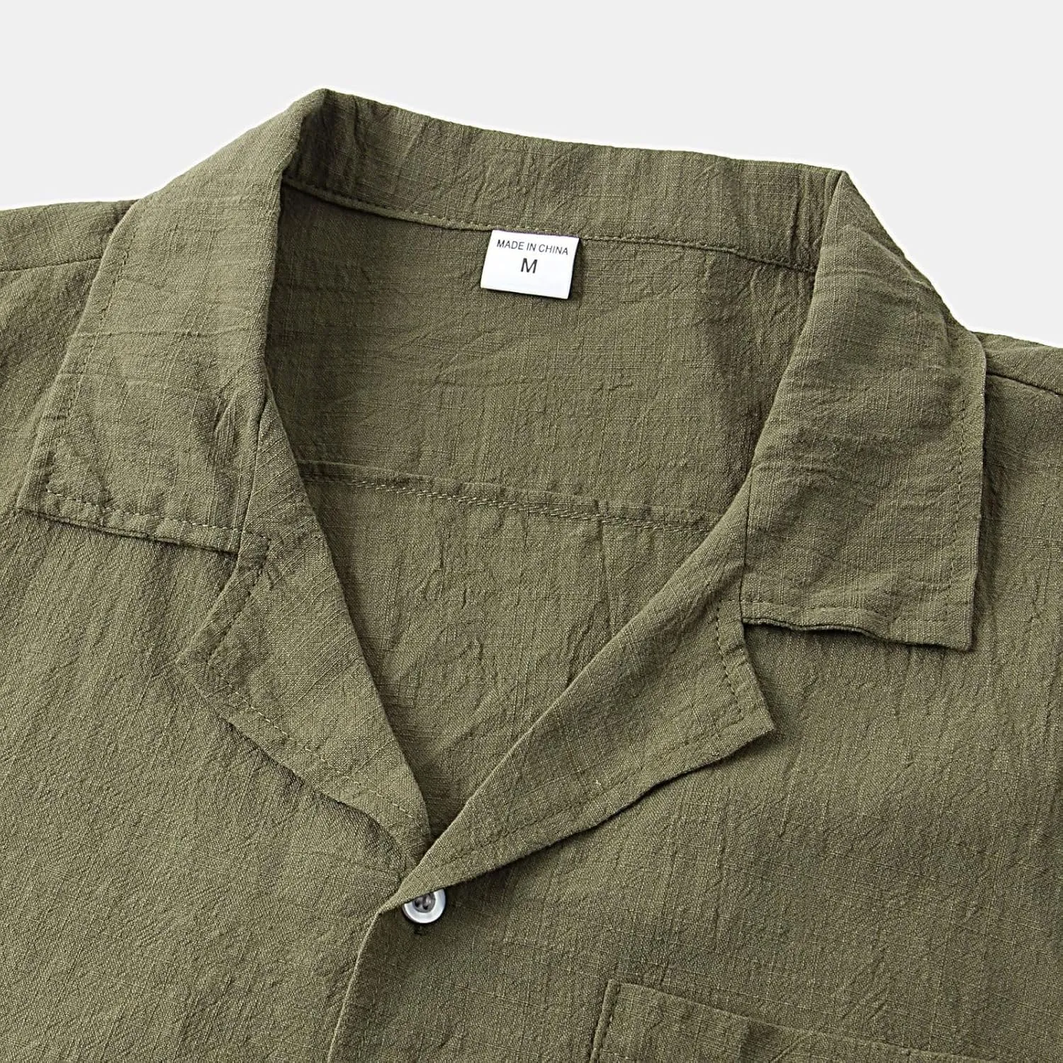 Mens Cotton Linen Summer Shirts, Striped Solid Turndown Collar, Button Down Short Sleeve Shirts, for Casual Beach