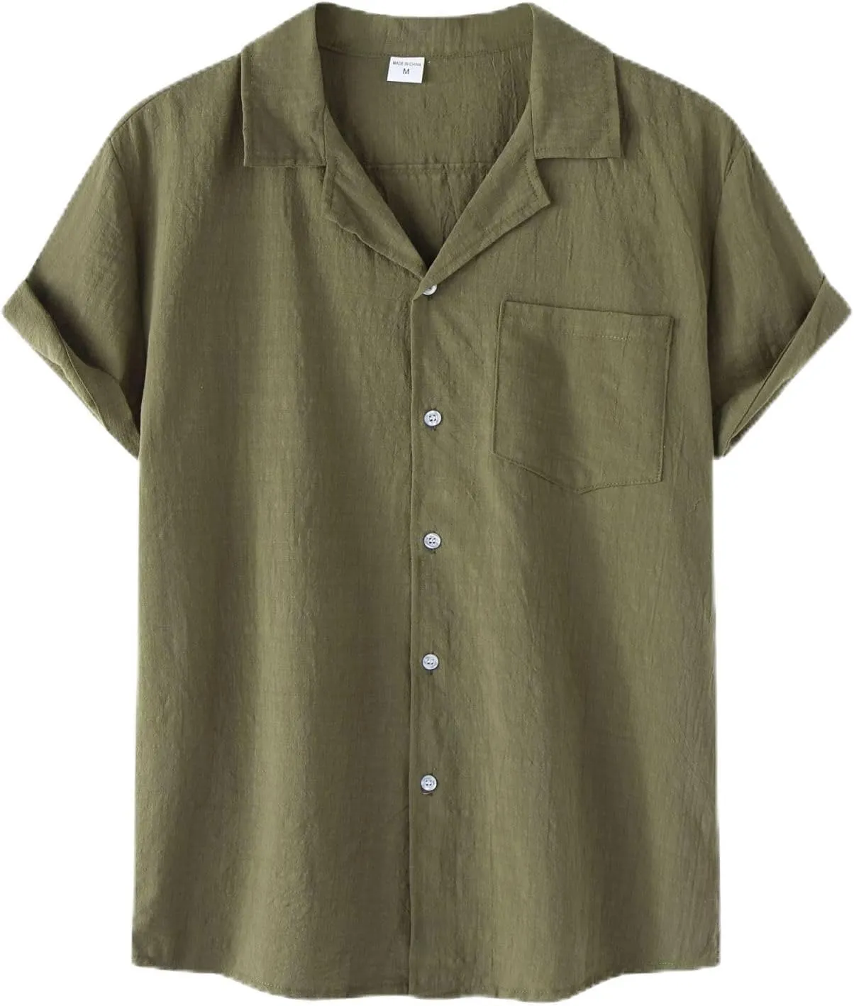 Mens Cotton Linen Summer Shirts, Striped Solid Turndown Collar, Button Down Short Sleeve Shirts, for Casual Beach