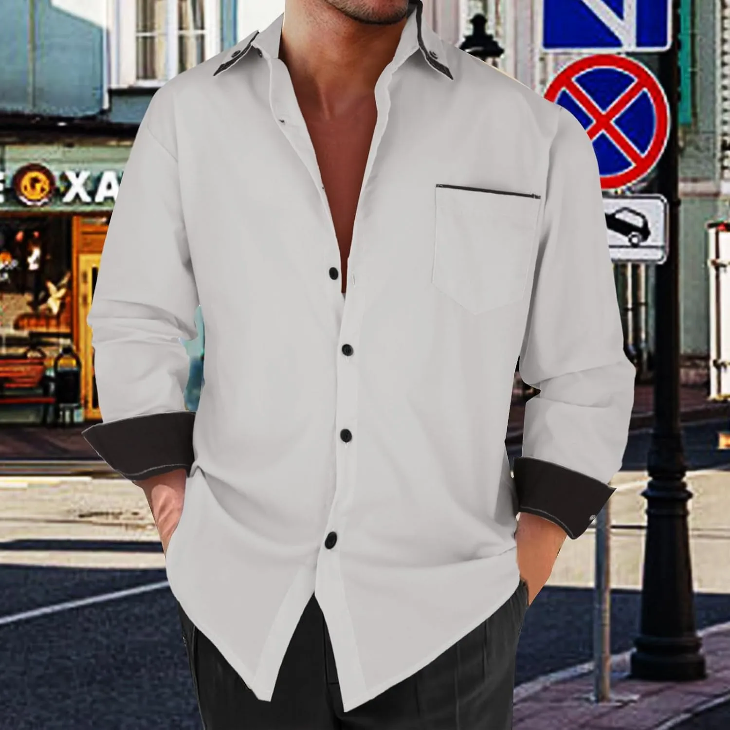 Men's Dress Shirt Long Sleeve Button Down Business Shirt Pocket Wrinkle Resistant Collar Office Work Meeting Formal Blouse
