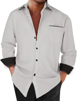 Men's Dress Shirt Long Sleeve Button Down Business Shirt Pocket Wrinkle Resistant Collar Office Work Meeting Formal Blouse