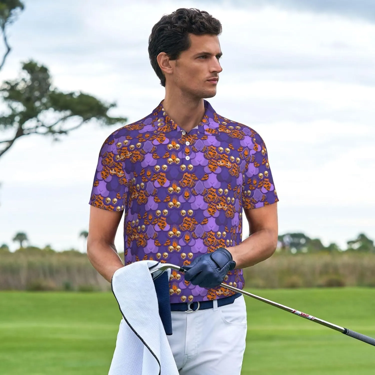 Men's Funny Golf Shirts Hawaiian Golf Polo Shirts Performance Moisture Wicking Quick Dry Athletic Short Sleeve Shirts