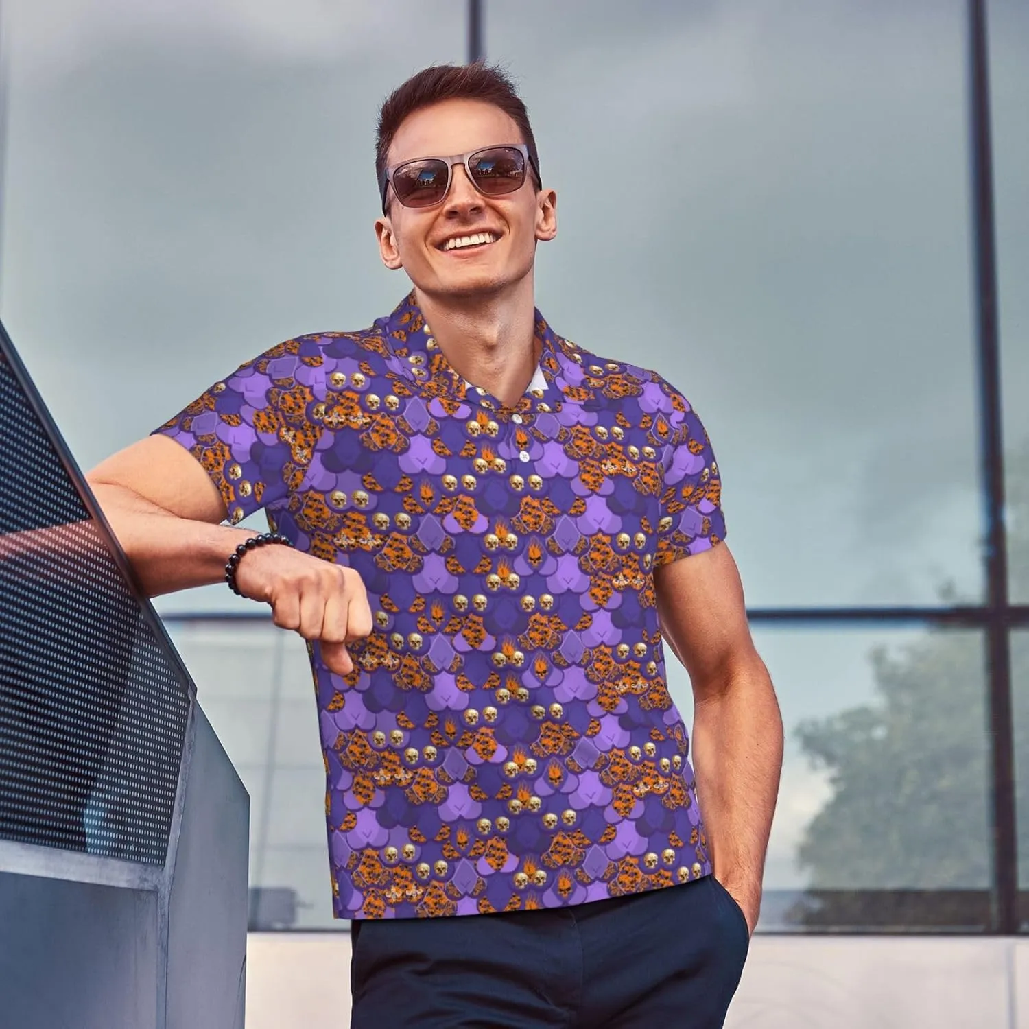Men's Funny Golf Shirts Hawaiian Golf Polo Shirts Performance Moisture Wicking Quick Dry Athletic Short Sleeve Shirts