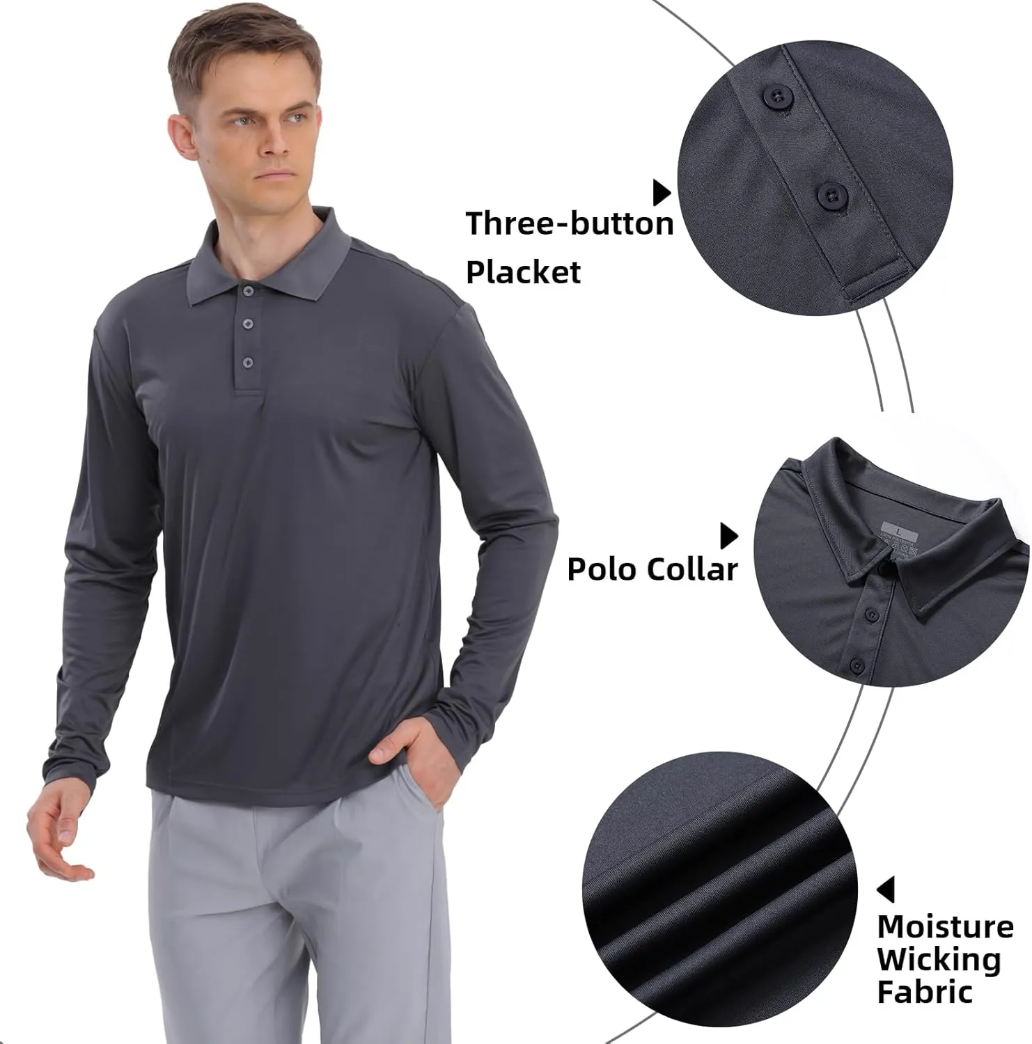 Men's Golf Polo Shirts,1 Pack/4 Pack Long Sleeve Quick Dry Athletic Casual Performance Collar Shirts for Men