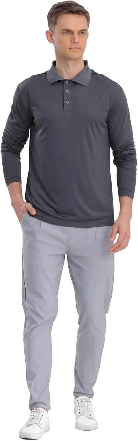 Men's Golf Polo Shirts,1 Pack/4 Pack Long Sleeve Quick Dry Athletic Casual Performance Collar Shirts for Men