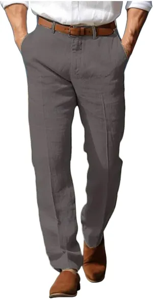 Men's Pants Linen Pants Solid Color Straight Business Summer Casual Comfortable Beach Fashion Slim Fit Dress Pant