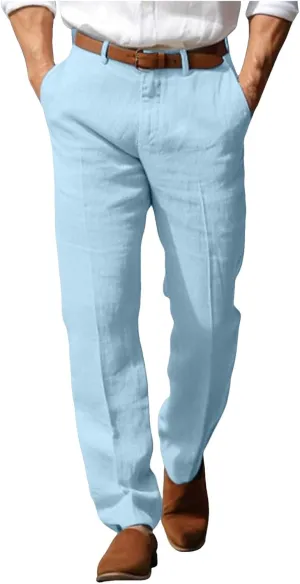 Men's Pants Linen Pants Solid Color Straight Business Summer Casual Comfortable Beach Fashion Slim Fit Dress Pant